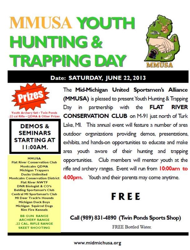 YOUTH HUNTING AND TRAPPING DAY - JUNE 22nd at Flat River Conservation Club